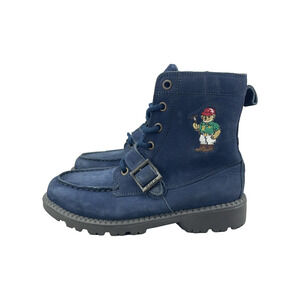 Polo Ralph Lauren Boys Size 2.5 Navy Leather Polo Mallet Bear Ranger Hi II